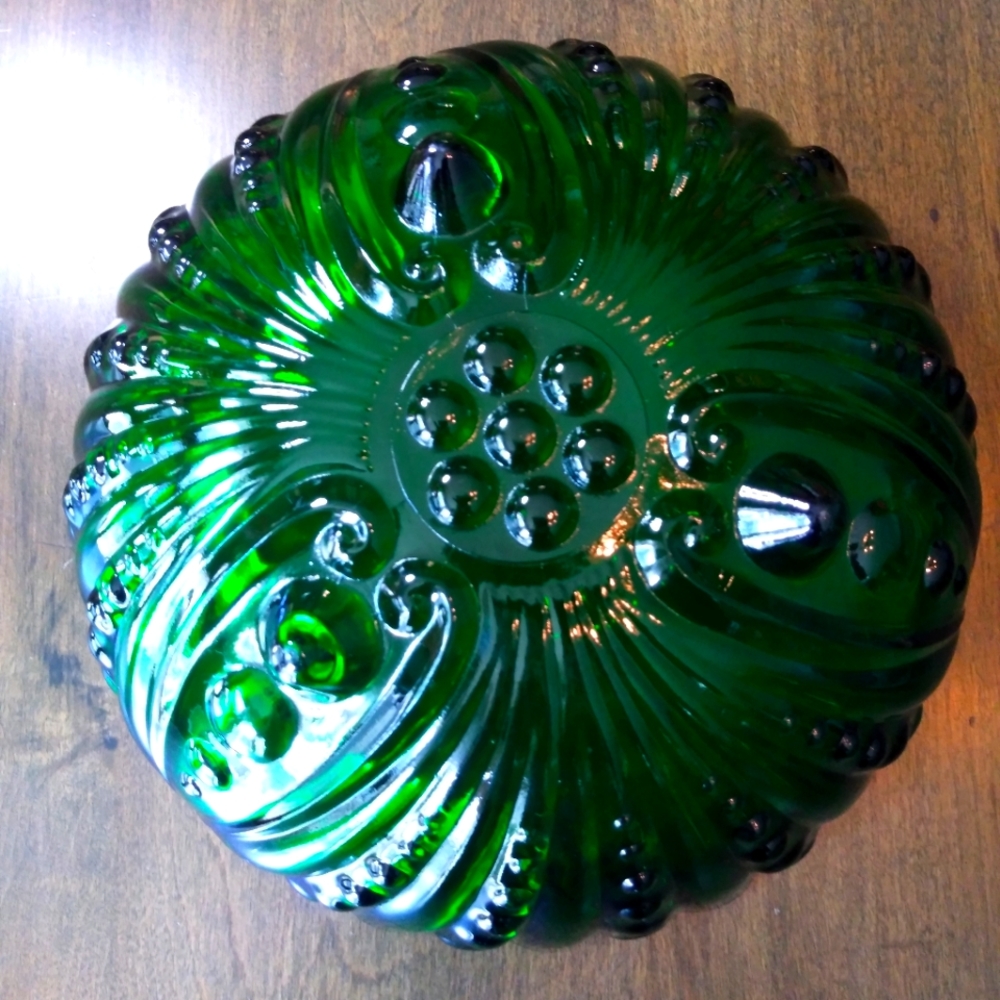 Antique Anchor Hocking 1950's Forest Green Oyster And Pearl 8½” Footed Bowl